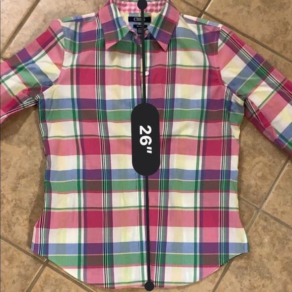 Chaps No Iron Plaid 3/4 Sleeve Blouse EUC - Picture 7 of 7